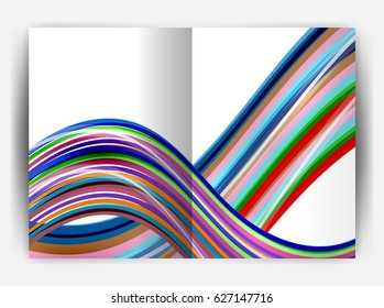 Business report cover template wave, curvy line abstract background with copyspace