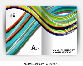 Business report cover template wave, curvy line abstract background with copyspace
