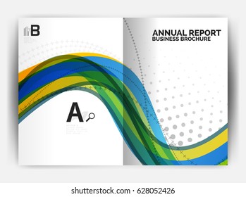 Business report cover template wave, curvy line abstract background with copyspace