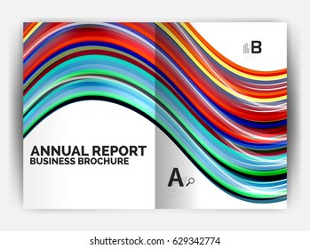 Business report cover template wave, curvy line abstract background with copyspace