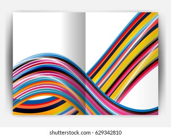 Business report cover template wave, curvy line abstract background with copyspace