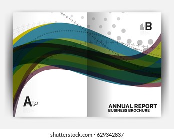 Business report cover template wave, curvy line abstract background with copyspace