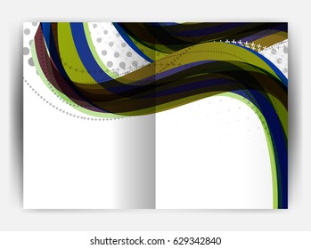Business report cover template wave, curvy line abstract background with copyspace
