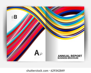Business report cover template wave, curvy line abstract background with copyspace