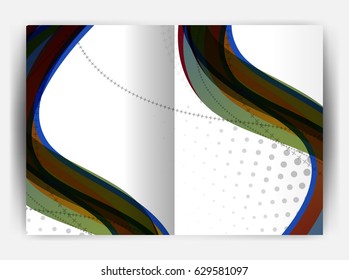 Business report cover template wave, curvy line abstract background with copyspace