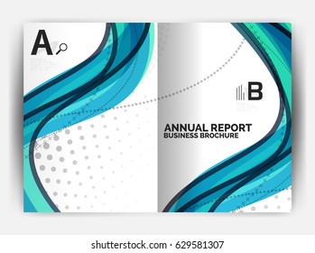 Business report cover template wave, curvy line abstract background with copyspace