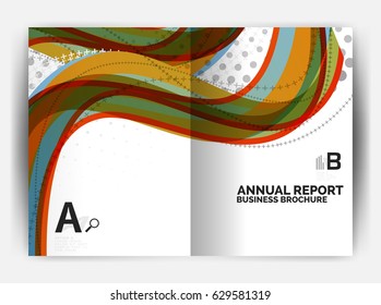 Business report cover template wave, curvy line abstract background with copyspace