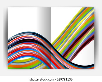 Business report cover template wave, curvy line abstract background with copyspace