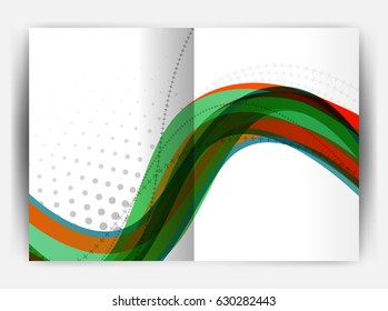 Business report cover template wave, curvy line abstract background with copyspace