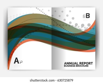 Business report cover template wave, curvy line abstract background with copyspace