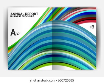 Business report cover template wave, curvy line abstract background with copyspace