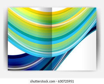Business report cover template wave, curvy line abstract background with copyspace
