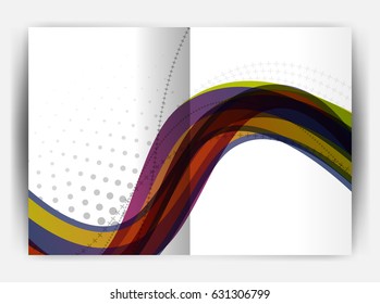 Business report cover template wave, curvy line abstract background with copyspace