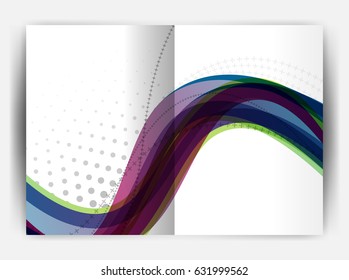 Business report cover template wave, curvy line abstract background with copyspace