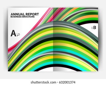 Business report cover template wave, curvy line abstract background with copyspace
