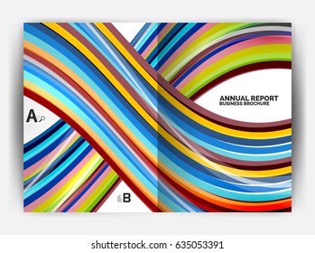 Business report cover template wave, curvy line abstract background with copyspace