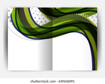 Business report cover template wave, curvy line abstract background with copyspace
