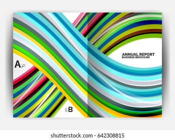 Business report cover template wave, curvy line abstract background with copyspace