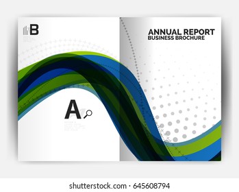 Business report cover template wave, curvy line abstract background with copyspace