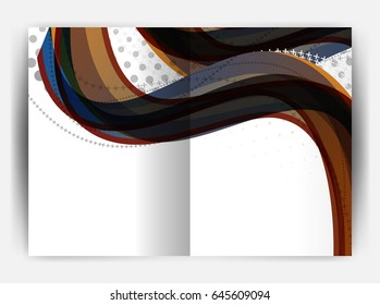 Business report cover template wave, curvy line abstract background with copyspace