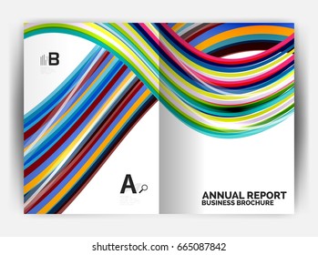 Business report cover template wave, curvy line abstract background with copyspace