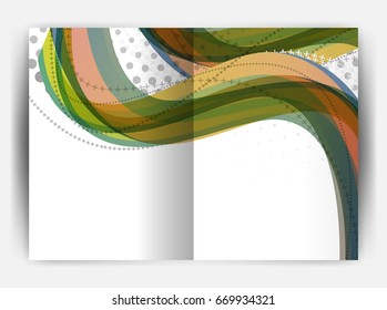 Business report cover template wave, curvy line abstract background with copyspace