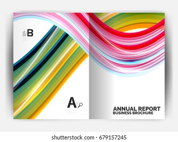Business report cover template wave, curvy line abstract background with copyspace