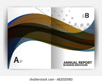 Business report cover template wave, curvy line abstract background with copyspace