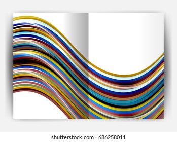 Ola de plantillas de portada de informe comercial, fondo abstracto de línea curvada con espacio de copia