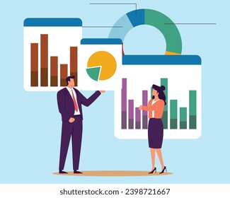 Business report, data diagram and chart, statistics or analytics, data analysis summary or performance, market research concept