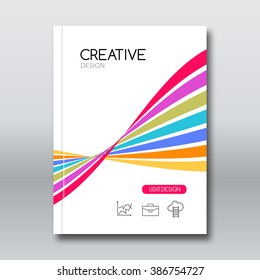 Business report design, flyer template, background with colorful lines. Brochure Cover flyer template mockup layout, vector.