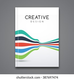 Business report design, flyer template, background with colorful lines. Brochure Cover flyer template mockup layout, vector.