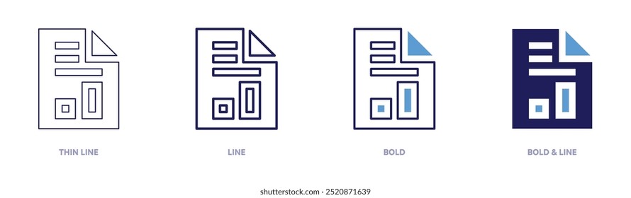 Business report icon in 4 different styles. Thin Line, Line, Bold, and Bold Line. Duotone style. Editable stroke.