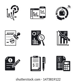 Business report icon set. Simple set of 9 business report vector icons for web design isolated on white background