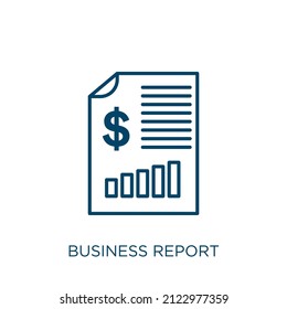 icono de informe de negocios. Icono de esquema de informe de negocio lineal delgado aislado en fondo blanco. Signo de informe de negocio de vector de línea, símbolo para web y móvil