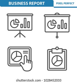Business Report Icons. Professional, pixel perfect icons optimized for both large and small resolutions. EPS 8 format. 5x size for preview.