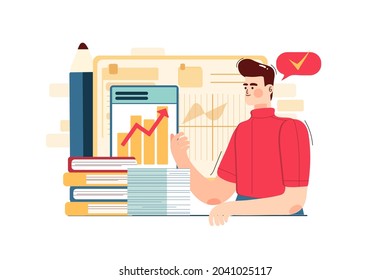 Business Report Illustration concept. Flat illustration isolated on white background.