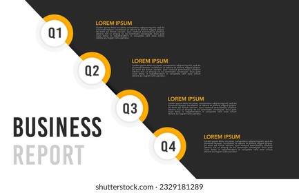 Infografiken zum Geschäftsbericht mit 4 Kreisen. Geschäftsvorstellung. Vektorgrafik.