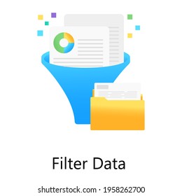 A business report inside funnel conceptualizing data filter in gradient concept icon