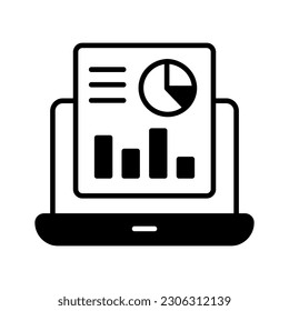 Business report with laptop denoting vector design of online business report