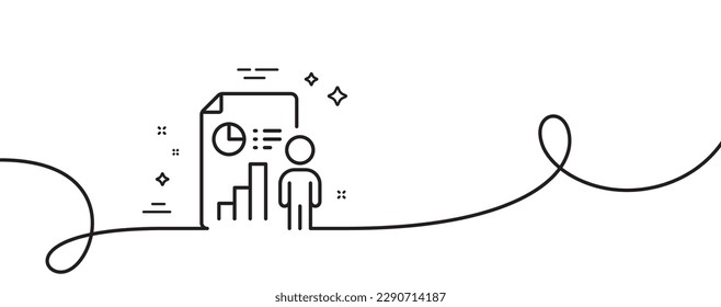 Business report line icon. Continuous one line with curl. Employee results sign. Organization statistics symbol. Business report single outline ribbon. Loop curve pattern. Vector