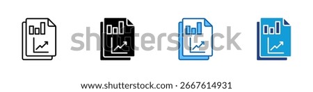 Business Report Multiple Style Icon Sheet Vector Design - Documents with bar and line charts, representing business reporting, performance metrics, or analytics