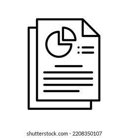 Business report with paper document and pie chart in black outline style
