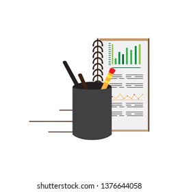 Business report with a pencil holders. Vector illustration design