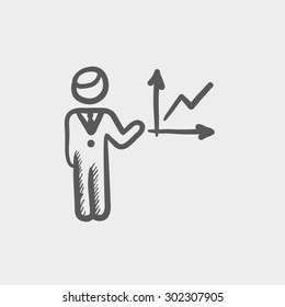 Business report sketch icon for web and mobile. Hand drawn vector dark grey icon on light grey background.