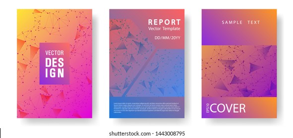 Business report template. Global network connection triangles grid. Interlinked nodes, neuron or big data cloud structure concept. Network nodes information technology cover.