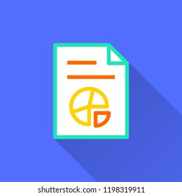 Business report vector icon with long shadow. Illustration isolated on blue background for graphic and web design.
