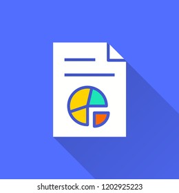 Business report vector icon with long shadow. Illustration isolated on blue background for graphic and web design.