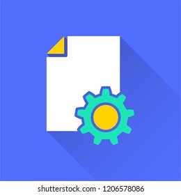 Business report vector icon with long shadow. Illustration isolated on blue background for graphic and web design.