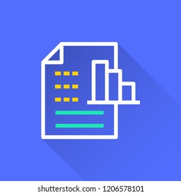 Business report vector icon with long shadow. Illustration isolated on blue background for graphic and web design.